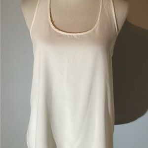 Frenchi White Sleeveless racerback cami,U neck, sheer, pleat back, flowy, Medium